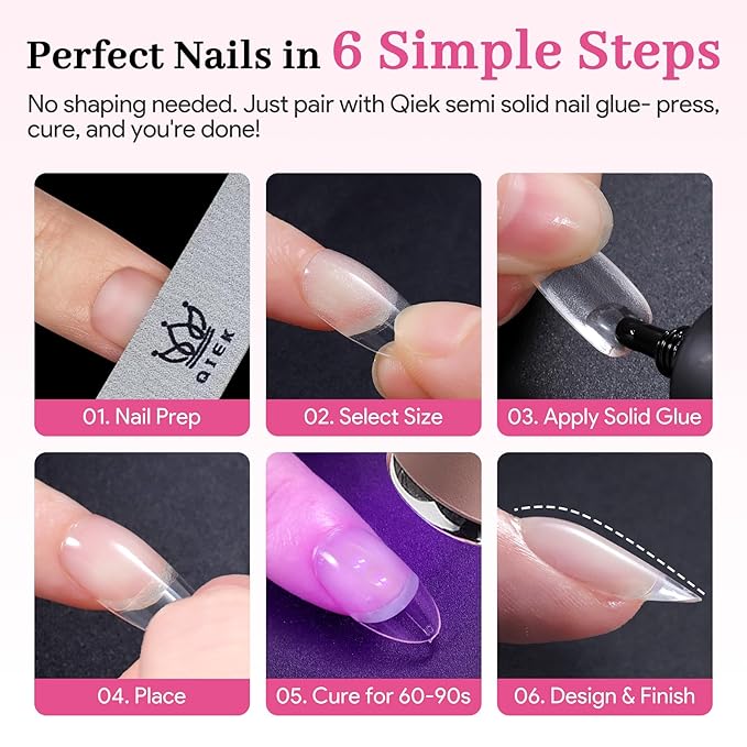 Qiek Short Almond Pre-Building Nail Tips, 15 Sizes 240 PCS Pre-shaped Apex Clear Soft Press On Fake Nail Half Matte Gel Nail Extensions Strong Thick Acrylic Tip for DIY Beginners & Salon Manicure