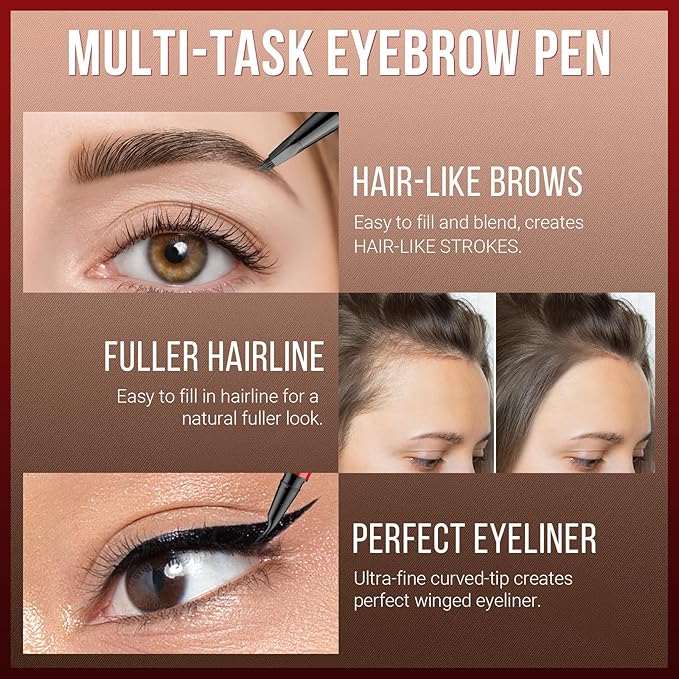 Vevivia Eyebrow Pencils for Women - Eyebrow Pen with 4D Brush-Tip & Curved Tip for Natural Fuller-Looking Brows, Precise Hair-Like Strokes for All Brow Types, Last All-Day Eyebrow Makeup, Dark Brown