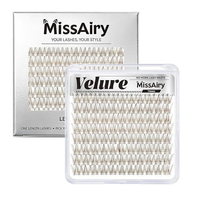 MissAiry Velure Lash Clusters Brown Lash Cluster LengthLock Eyelash Extensions Natural Lashes Short Eyelashes Clusters 14MM DIY Natural with Invisible Band Individual Lashes(Velure Dark Brown 14MM)