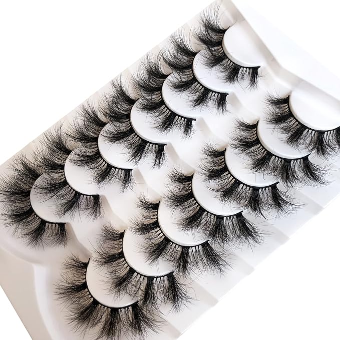 Pooplunch False Eyelashes Fluffy 8D Faux Mink Lashes Pack Dramatic 18MM Wispy Long Fake Eye Lashes 7 Pairs Multipack