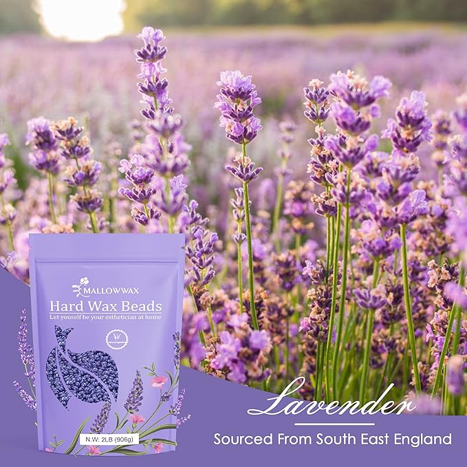 Mallowwax - Lavender - Wax Beads for Hair Removal - Natural & Hypoallergenic Formula - Stripless Refillable 2LB - Ideal for At-Home Use and Sensitive Areas