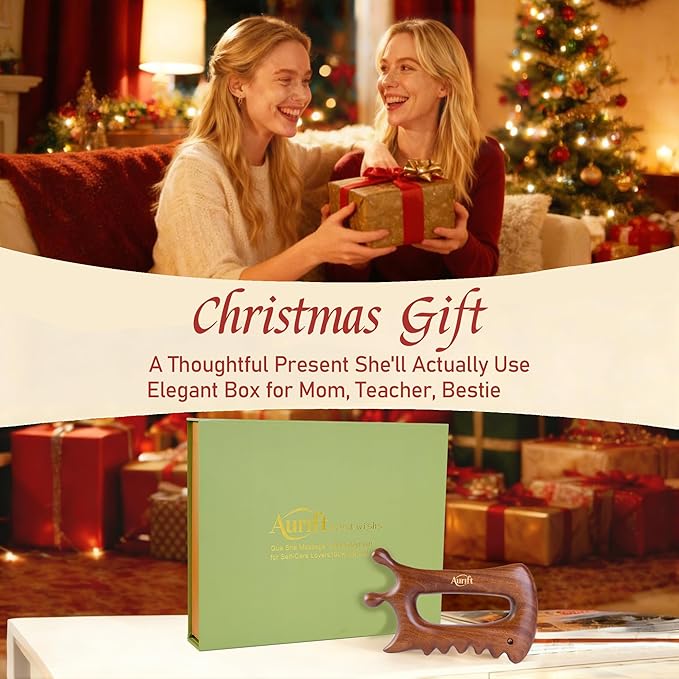 Wooden Gua Sha Massage Tool for Face & Body โ Dual Trigger Point Acupressure Massager for Nose & Eye Area, Manual Muscle Scraper with Ergonomic Grip for Jawline & Neck Relief in Gift Box