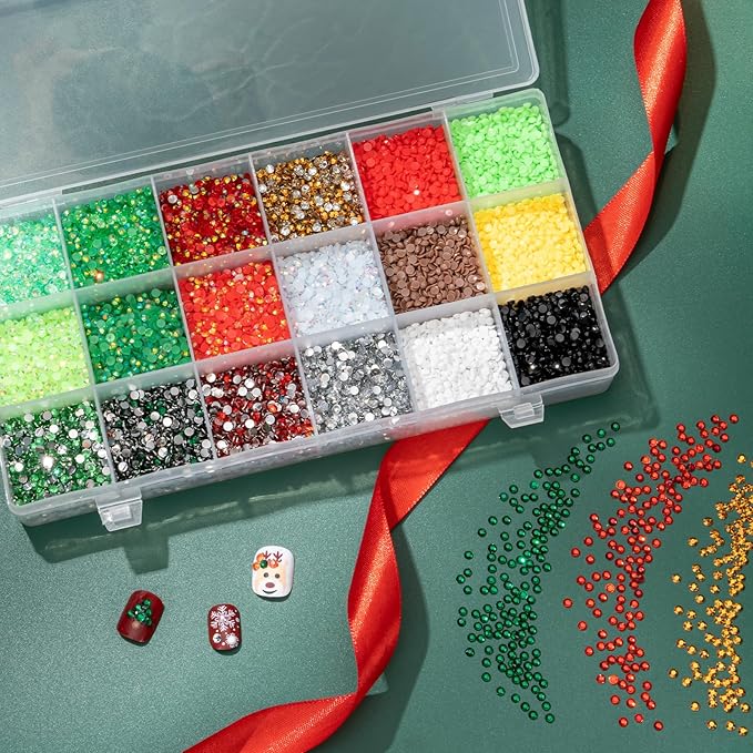 36000Pcs 3mm Christmas Resin Rhinestones Kit- Resin Mixed Color Rhinestones for Nail Clothes Shoes Tumblers Decoration Flat Back Round