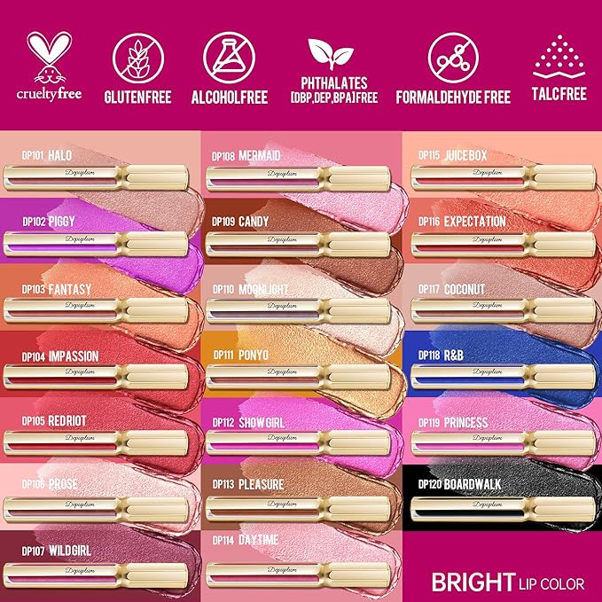 Depuplum Brown Lipsticks for Women Metallic Lipstick Long Lasting Non Stick Cup Lip Gloss, Shimmer Lightweight Hydrating Full Coverage Lip Color, DP113 Pleasure