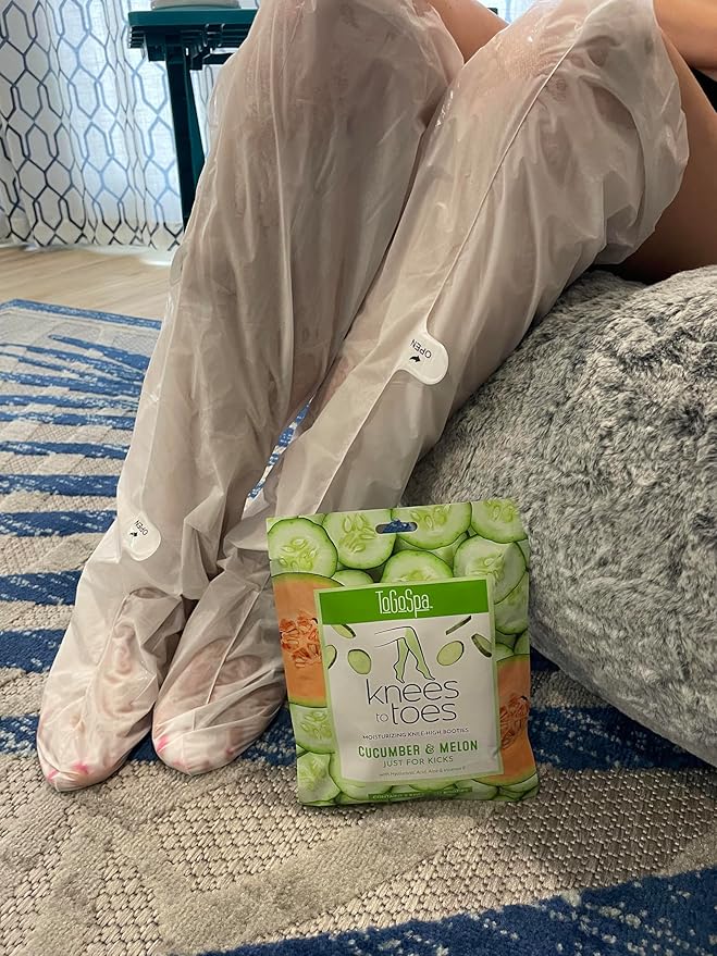ToGoSpa, Knees To Toes, Foot Mask For Dried Cracked Feet, Exfoliating Moisturizing Foot Mask Socks With Cucumber And Melon, Encourage Deep Relaxation