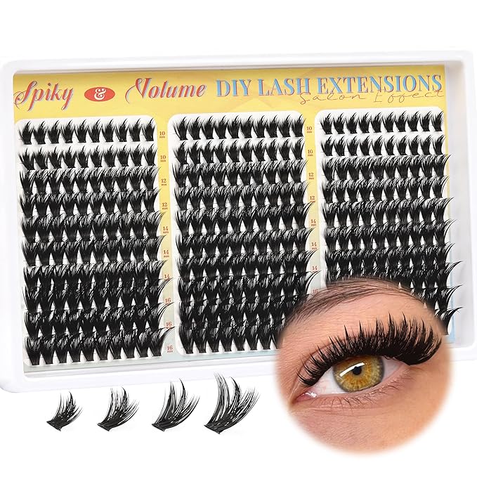 Fyonas Manga Lash Clusters Spiky Anime Cluster Eyelash Extensions with Spikes 300Pcs D Curl Thick Volume Eyelash Clusters 10-16mm DIY Fairy Wispy Individual Lashes (Prism Shard)