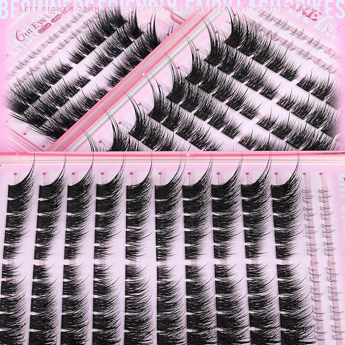 JIMIRE Wispy Lash Clusters Fairy Eyelash Clusters with Spikes 8-20MM LC Curl Cat Eye Cluster Eyelash Extensions with Bottom Lashes Clusters DIY Fox Eye Individual Lashes at Home 116Pcs Pack