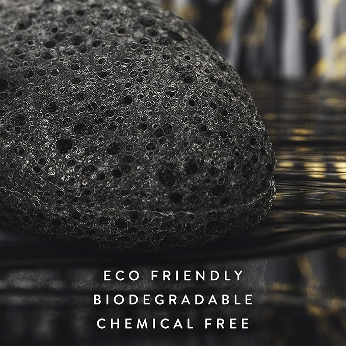 Konjac Sponge for Face | All Natural and Reusable | Konjac Facial Sponge with Activated Bamboo Charcoal | Gentle Exfoliating Sponge for Face | Cleaning for All Skin Types | Biodegradable - Black