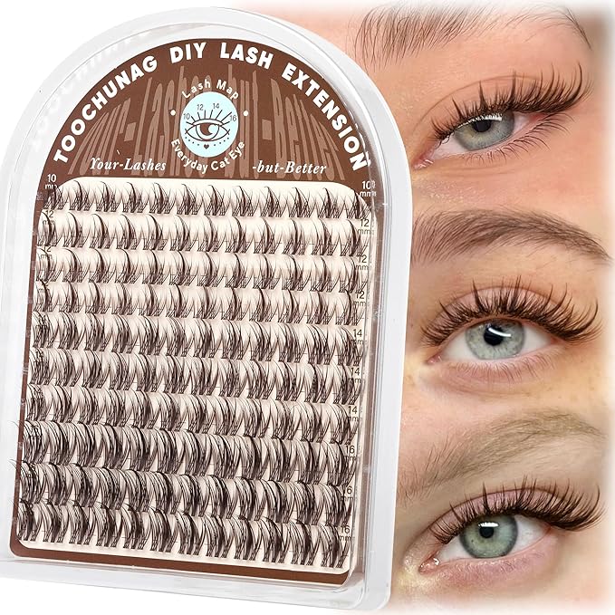 Brown Lash Clusters Manga Cluster Eyelash Extensions Dark Brown Eyelash Clusters Spiky C-Curly Cluster Lashes 10-16mm DIY Lash Extension 120pcs Individual lashes with Clear Band by TOOCHUNAG
