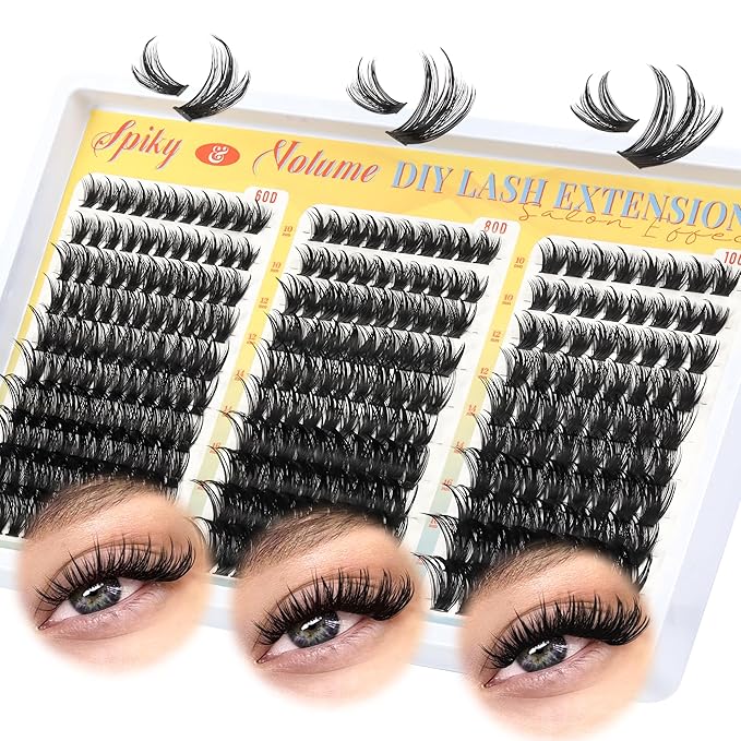 Fyonas Manga Lash Clusters 60D+80D+100D Spiky Thick Cluster Eyelash Extensions with Spikes 290Pcs D Curl Volume Fluffy Eyelash Clusters 10-18mm DIY Wispy Individual Lashes (Thorn Dense)