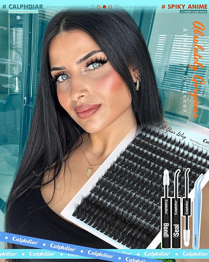 Lash Extension Kit 200D Manga Lash Clusters with Spikes 12-20MM Cluster Eyelash Extensions DIY Lash Extension Kit Thick Anime Eyelash Clusters Wispy Lash Clusters Kit with Lash Bond and Seal Tweezers