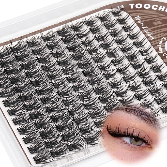 TOOCHUNAG Spiky Lash Clusters Wispy Eyelash Clusters Volume DIY Eyelash Extension C Curly Fairy Lashes Individual Soft False Eyelashes Clusters