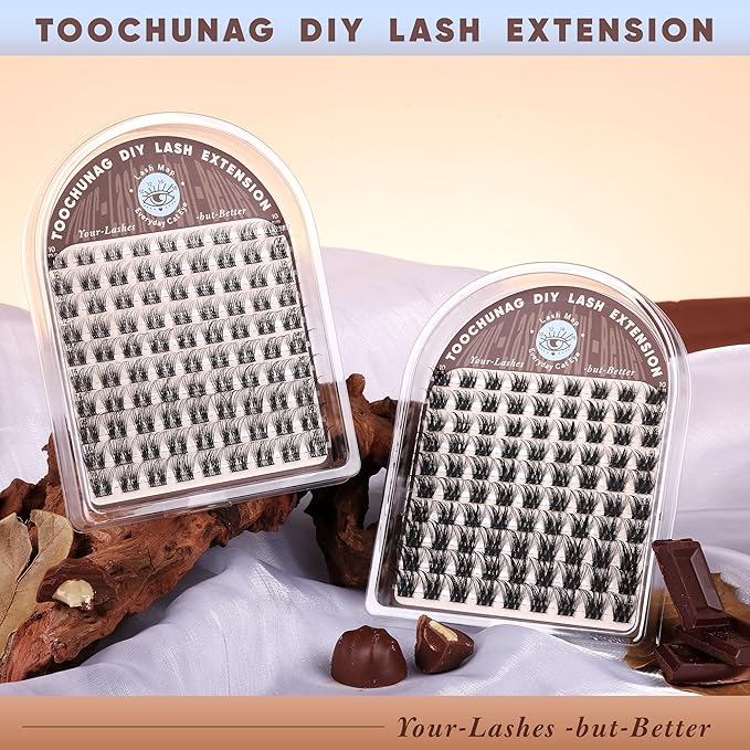 TOOCHUNAG Natural Lash Clusters Wispy Eyelash Clusters D Curly Volume Individual Lashes 10-16MM Cluster Eyelash Extensions DIY Lash Extension Thin Band Soft False Lashes Clusters
