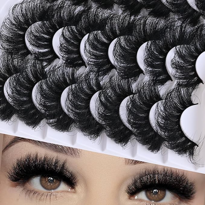 Faux Mink Lash Wispy False Thick Long Lashes False Lashes Mega Look 5D Volume Full Dramatic 25mm Waterproof Soft Cat Eye Fake Eyelashes Pack by Yaiseiko(14 Pairs)