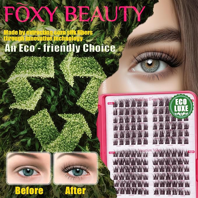 Lash Clusters Natural & Fluffy Lash Extension Kit Biodegradable Eyelash Clusters Cruelty Free False Eyelashes Lightweight