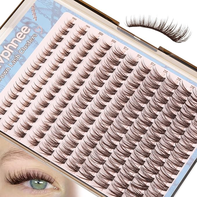 Brown Lash Clusters Natural Cluster Eyelash Extensions Wispy Individual Lashes Extensions Fluffy Eyelash Clusters DIY Cat Eye Doll Eye for Soft Girl Clean Girl Daily Wear (CC-Curly, 168Pcs, 8-16MM)