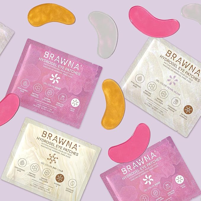BRAWNA Under Eye Patches – Hydrogel Masks with Retinol, Collagen & Hyaluronic Acid – For Puffy Eyes, Wrinkles, Eye Bags & Dark Circles – Pearl Glow – 24 Pairs