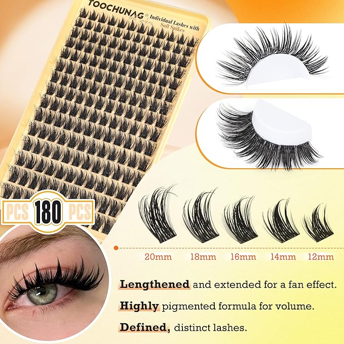 Spiky Manga Lash Clusters 180pcs D Curly Cluster Eyelash Extensions 12-20mm Long Eyelash Clusters Anime Lashes Clusters Thick Volume False Eyelashes Individual DIY Lash Extension by TOOCHUNAG