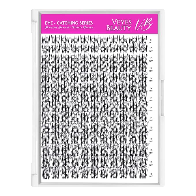 VEYESBEAUTY Flutter Lash Clusters Kit Individual Lash Extensions Eye-Catching Series DIY Dramatic Eyelash Wispy Faux Mink Lash Mixed Length Tray with Bond & Seal, Applicator at Home
