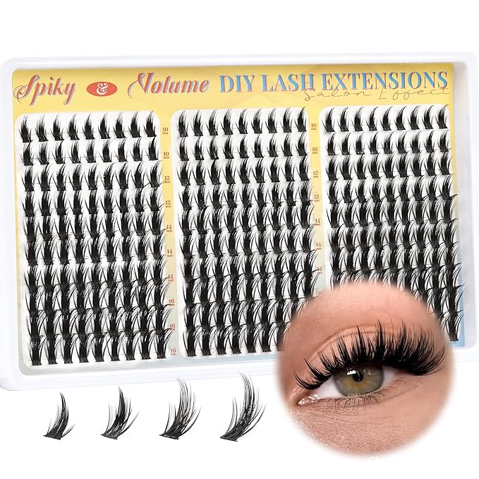 Fyonas Manga Lash Clusters Spiky Anime Cluster Eyelash Extensions 270Pcs D Curl Volume Fluffy Eyelash Clusters 10-16mm DIY Fairy Wispy Individual Lashes Natural Look (Crystal Spire)