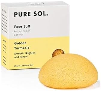 pureSOL Golden Turmeric Konjac Sponges - Activated Charcoal - Facial Sponge, 100% Natural Sponge - Ideal for Acne, Exfoliating