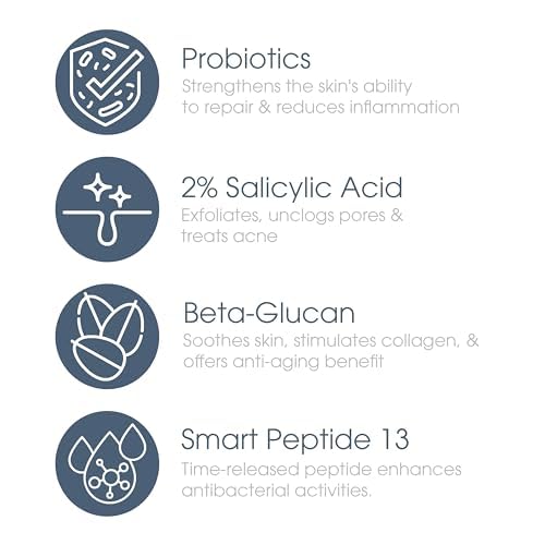 Glowbiotics Probiotic Clarifying Cleanser 10 oz – Gentle Foaming Face & Body Wash with 2% Salicylic Acid & Niacinamide, Clears Pores & Excess Oil
