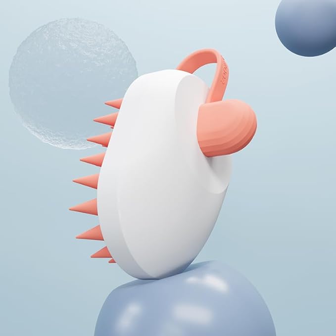 Hair Scalp Massager Brush, Cute Mouse Shape Shampoo Brush Scalp Scrubber, Wet/Dry Use, Scalp Massager for Hair Growth, Eliminates Dandruff for Men & Women (White)