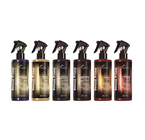 TRUSS Purple Hair Spray & Blonde Toner - Hair Lightening Spray & Reconstructor with Customizable Toning - Deluxe Prime Champagne Blonde - For Brassy, Gray, Bleached, or Blonde Locks (8.79 Oz)