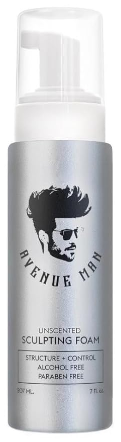 Avenue Man Unscented Sculpting Foam - Frizz Control & Firm Hold Hair Mousse for Men - Styling Hair Products - Mens Mousse for Hair Styling with No Crunch, Clean Texture & Long-Lasting Lift - 7 oz