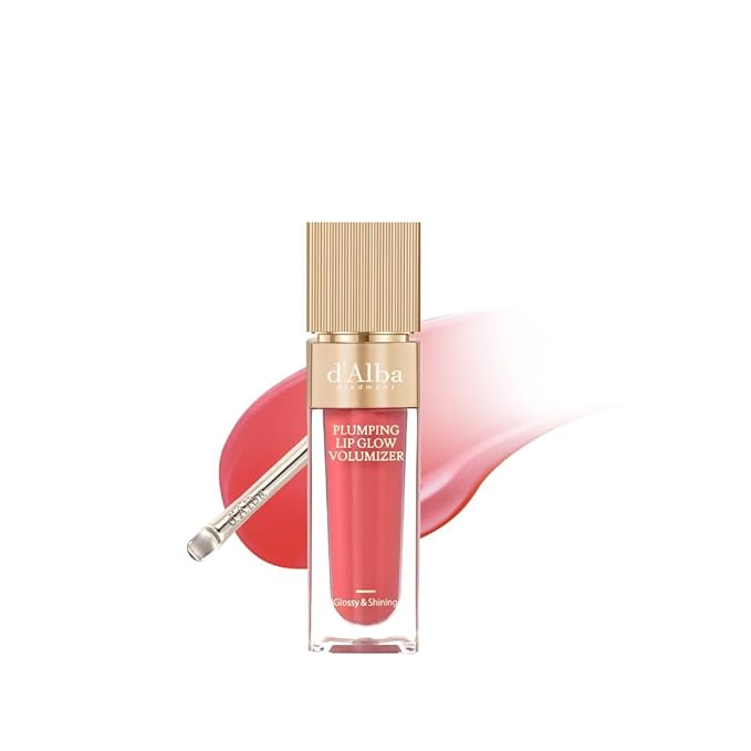 d'alba Piedmont Plumping Lip Glow Mood Volumizer, Hydrating Lip Plumper with Vegan Ceramide & Vitamin C & E, Fuller Lips, Volumizing Lip Gloss, Glowy Finish, Posh Rose (4 Colors) (0.19 fl oz.)