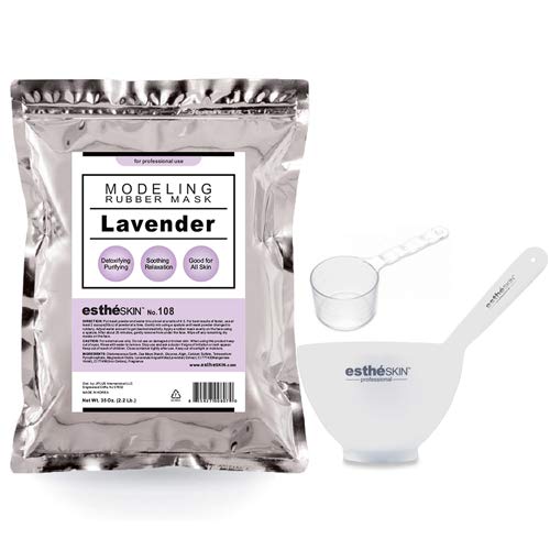 Peel Off Type Modeling Mask Powder for Facial, Skin Care, Professional Size, 35oz (2.2Pound) 1kg, 1 pack with 3pcs Mixing Bowl Set (108.Lavender)