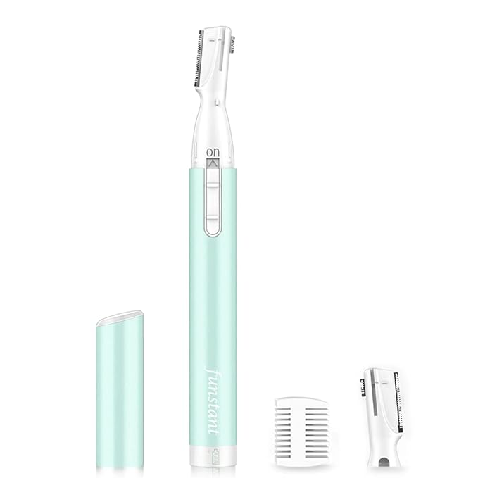Funstant Upgraded Eyebrow Trimmer, Precision Electric Eyebrow Razor for Women Battery-Operated Facial Hair Remover with Comb No Pulling Sensation Painless for Face Chin Neck, Upper-Lip, Peach-Fuzz