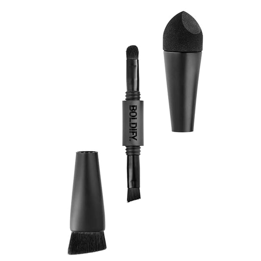 BOLDIFY Four Ended Hairline Powder Brush - Precision Hair Makeup Brush Set with Sponge Tip for Seamless Blending - Ideal as a Hair Concealer/Contour, Root Touch Up