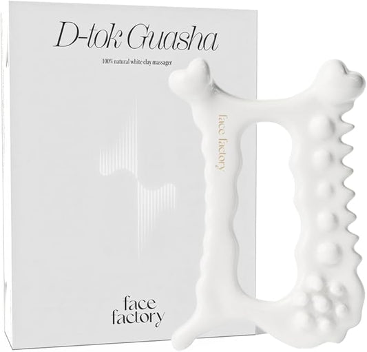 Face Factory Ceramic Gua Sha Tool- Face & Body Massager – 100% Natural White Clay, Triple-Fired Ceramic Tool for Lymphatic Drainage, Includes Storage Pouch & Guide (D-tok)