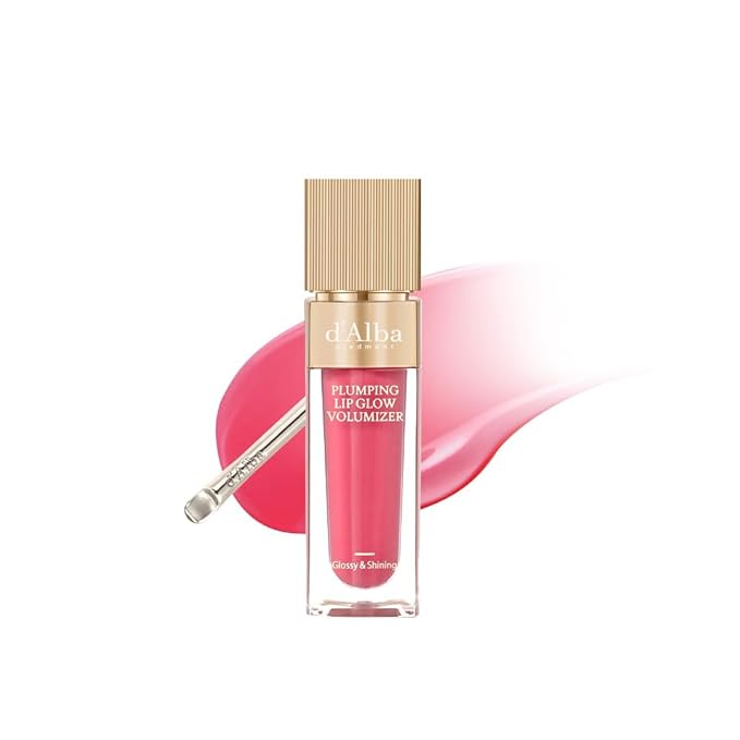 d'alba Piedmont Plumping Lip Glow Mood Volumizer, Hydrating Lip Plumper with Vegan Ceramide & Vitamin C & E, Fuller Lips, Volumizing Lip Gloss, Glowy Finish, Petal Rose (4 Colors) (0.20 fl oz.)