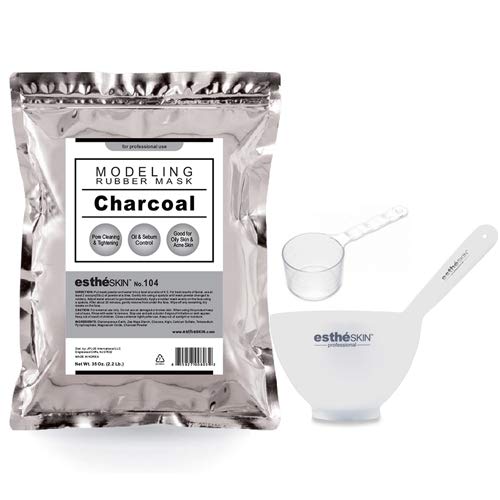 Peel Off Type Modeling Mask Powder for Facial, Skin Care, Professional Size, 35oz (2.2Pound) 1kg, 1 pack with 3pcs Mixing Bowl Set (104.Charcoal)