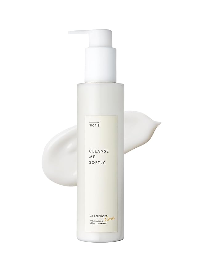 SIORIS Cleanse me softly milk cleanser, Citrus scent, Vegan, Daily gentle skin cleanser, natural citrus 62.6% water, Macadamia seed oil, cleansing milk for dry and sensitive skin