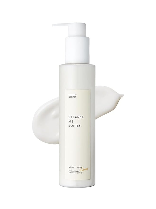 SIORIS Cleanse me softly milk cleanser, Citrus scent, Vegan, Daily gentle skin cleanser, natural citrus 62.6% water, Macadamia seed oil, cleansing milk for dry and sensitive skin