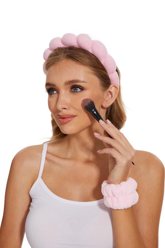 OCTAZI Soft Puffy Headband for Washing Face – Terry Cloth Skincare & Makeup Removal Hair Band for Women & Girls | Non-Slip Bubble Spa Headbands for Facial, Exfoliating, Bath & Beauty Routine