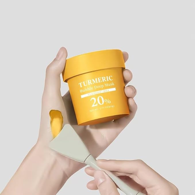 Holy Basil Bubble Deep Mask – Holy Basil & Carbonated Water for Cleansing Pores & Blackheads, Korean Style Clay to Bubble Wash-Off Pack (90g / 3.17 oz) (Turmeric)