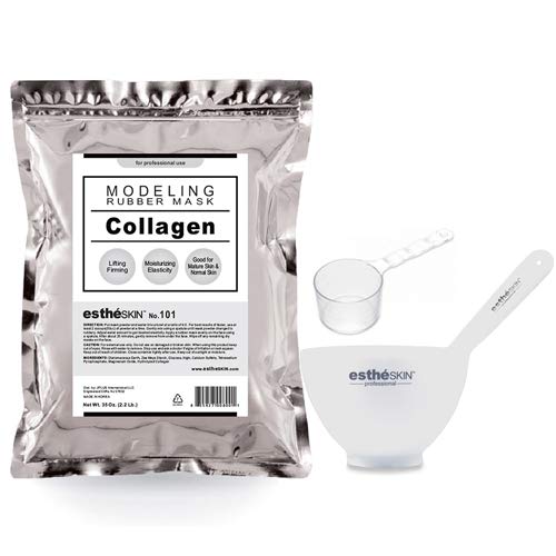 Peel Off Type Modeling Mask for Facial, Skin Care, Professional Size, 35oz (2.2Pound) 1kg, 1 pack with 3pcs Mixing Bowl Set (101.Collagen)