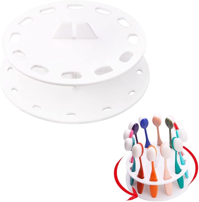 Yoseng 12 Hole Round Shape Drying Rack Storage Display Bracket Shelf Holder ,Spinning Storage Caddy for Oval Ink Blending Brushes Blender（White）