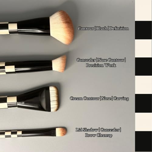 Professional Makeup Brush Set – 4 Dual-Ended Face Brushes for Foundation, Contour, Blush & Highlight