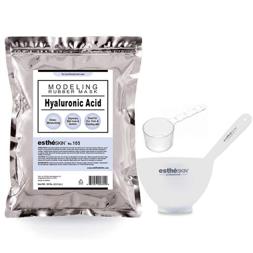 Peel Off Type Modeling Mask Powder for Facial, Skin Care, Professional Size, 35oz (2.2Pound) 1kg, 1 pack with 3pcs Mixing Bowl Set (105.Hyaluronic Acid)