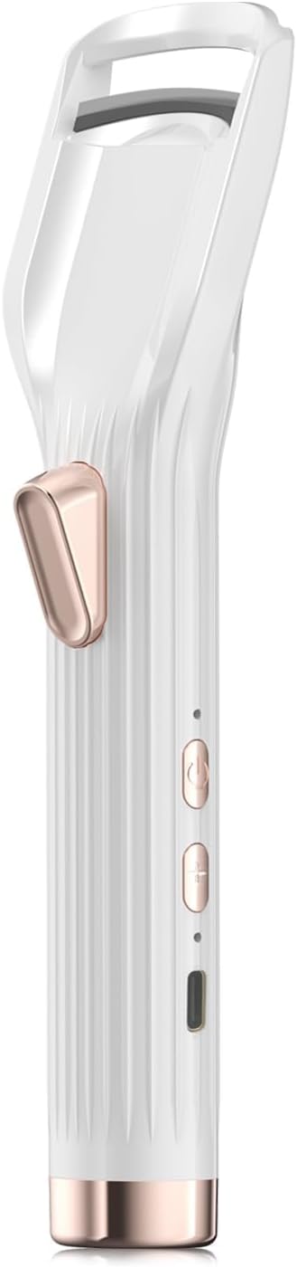 Heated Eyelash Curler Premium PRO - Fast Heat up in 8s - 24 Hours Long Lasting - Rechargeable Electric Eyelash Curler with Type-C, Innovative L Silicone, 2 Heat Modes, Anti-Burn Eyelid, White-DC