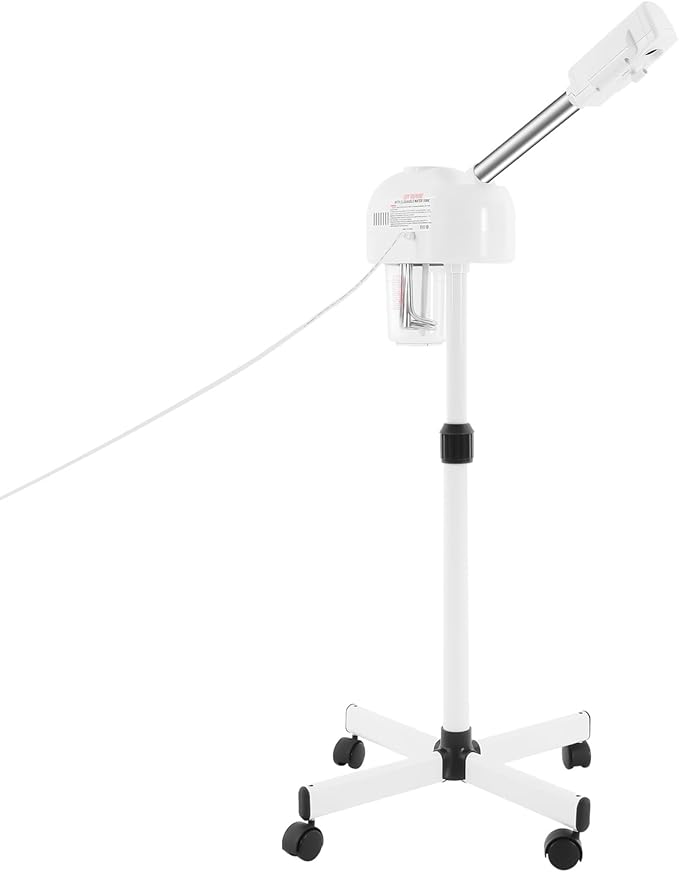 Facial Steamer & Professional Ozone Face Steamer, Adjustable Height Steamer on Wheels with 360° Rotating Nozzle and Hot Mist Function, Home and Salon Use Facial Care Equipment