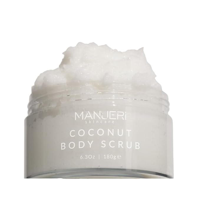 Manjeri Skincare Coconut Bliss Body Scrub, Luxurious Exfoliator for Smooth, Soft Skin, Dead Skin Cell Remover, Hydrating and Nourishing Formula