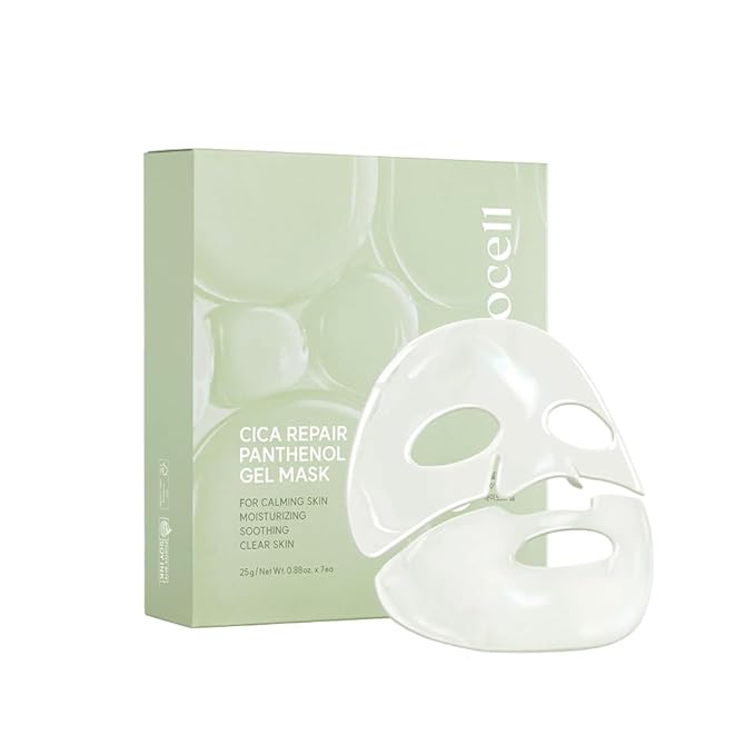 AROCELL Cica Hydrogel Mask 7 Facial Sheet with Panthenol & Centella Asiatica, Transparent Cooling Hydrogel Face Mask for Soothing Calming Hydrating Moisturizing Sensitive Skin Korean Skincare, 25gx7ea