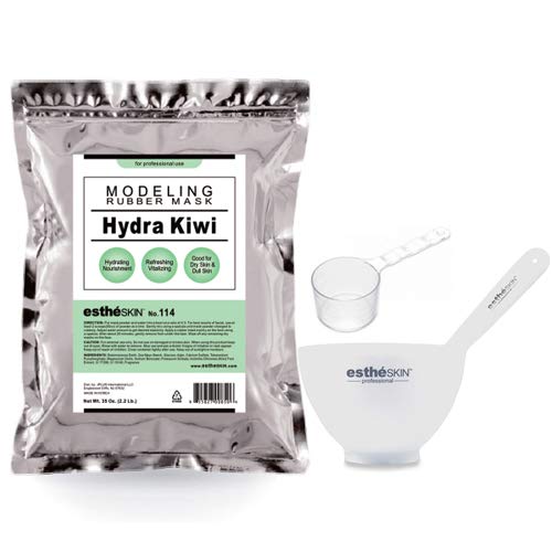 Peel Off Type Modeling Mask Powder for Facial, Skin Care, Professional Size, 35oz (2.2Pound) 1kg, 1 pack with 3pcs Mixing Bowl Set (114.Hydra Kiwi)