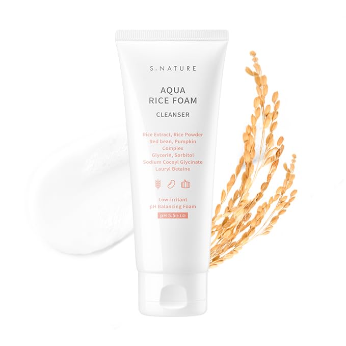 S.NATURE AQUA RICE FOAM CLEANSER | Facial Cleanser, Rice Extract Rice Powder Cleanser with Mild Cleansing, Glycerin,Vegan, Face Wash, Korean Skincareㅣ 80ml 2.7 Fl Oz